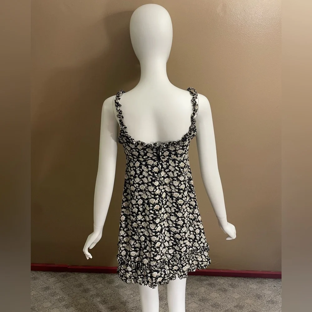 Rare Anna Sui Floral 90s Mini Dress Size 2 Fashion 8212143 Black Flowers Dogwood - Picture 4 of 12